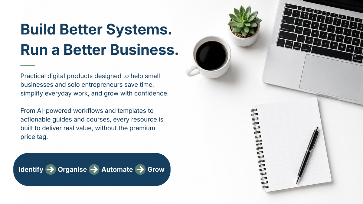 Promotional graphic for a digital product, featuring the text 'Build Better Systems. Run a Better Business.